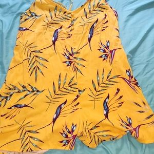 Roxy yellow with teal and purple birds of paradise romper